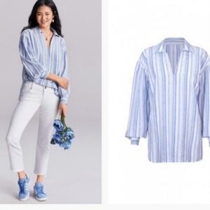 CAbi Blue Striped Linen Blend Pacific Tunic Top Size Medium